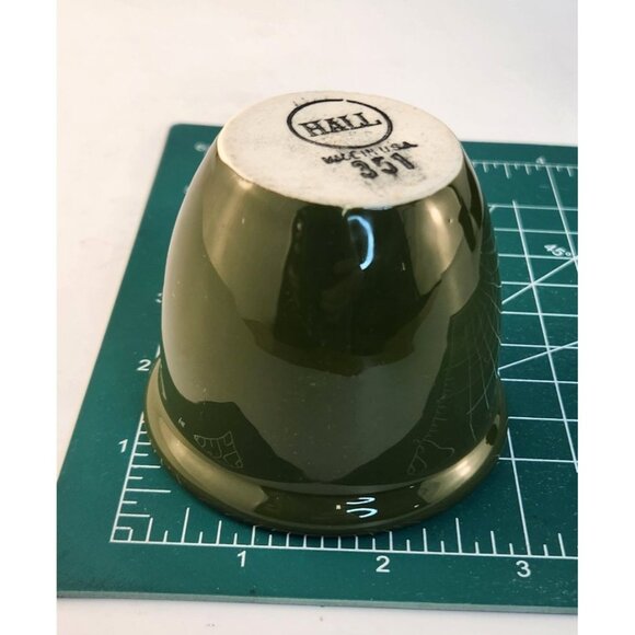 Vintage Hall Pottery Cups & Oval Dish Set Olive Green White USA Made - Picture 6 of 13